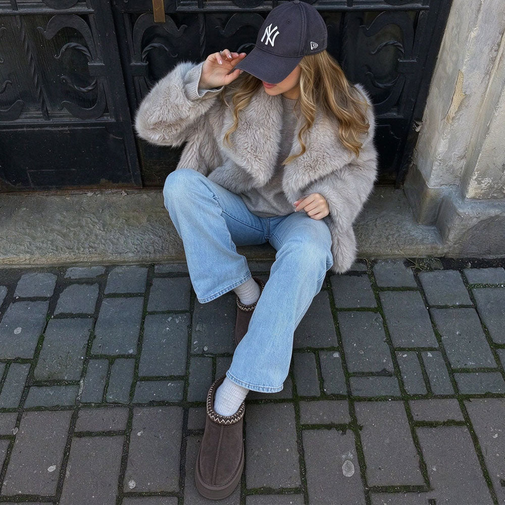 Women's Platform Suede Plush-Lined Mules Winter Snow Boots | MILEVALE