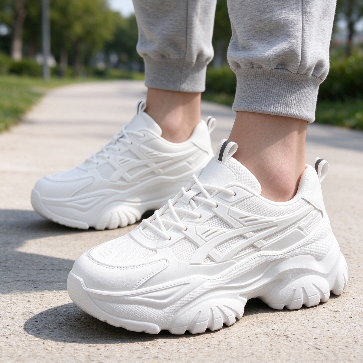 Women's Chunky White Dad Sneakers Platform Mesh Breathable Retro Walking Shoes | MILEVALE