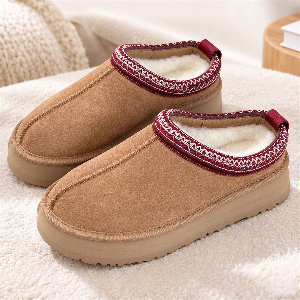 Women's Platform Suede Plush-Lined Mules Winter Snow Boots | MILEVALE