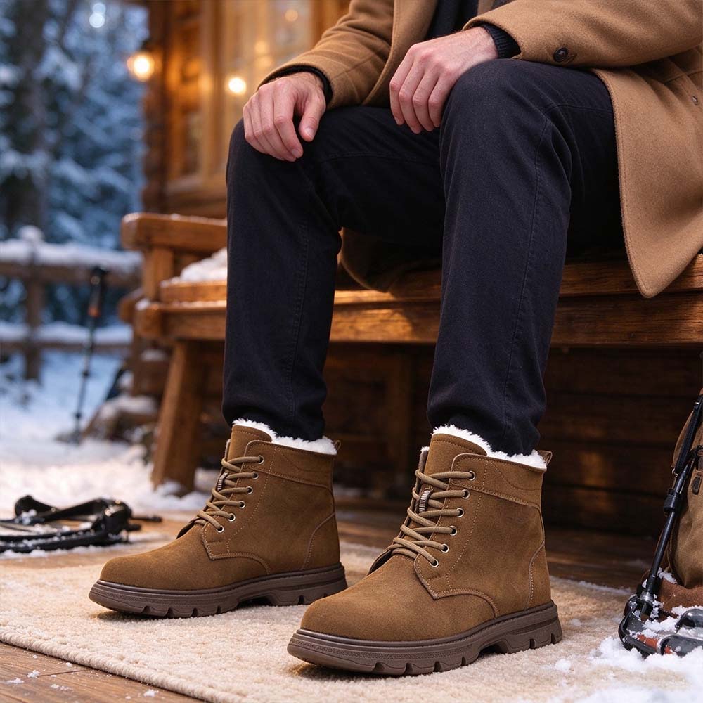 Men's Vintage Plush Fleece Lined Suede High-Top Winter Boots | MILEVALE