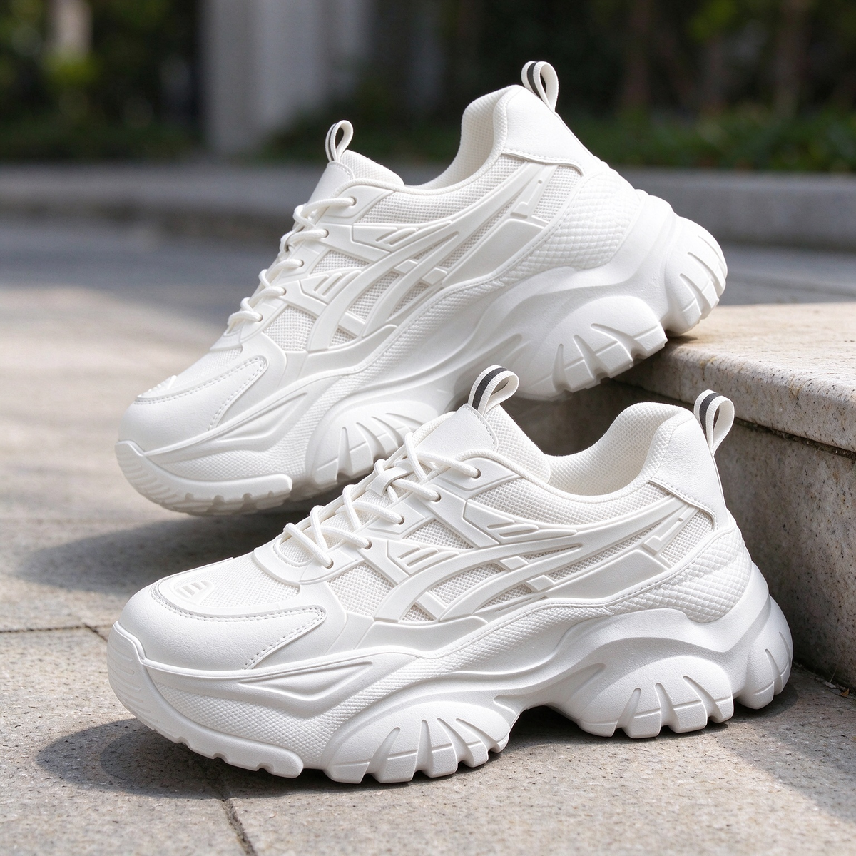 Women's Chunky White Dad Sneakers Platform Mesh Breathable Retro Walking Shoes | MILEVALE
