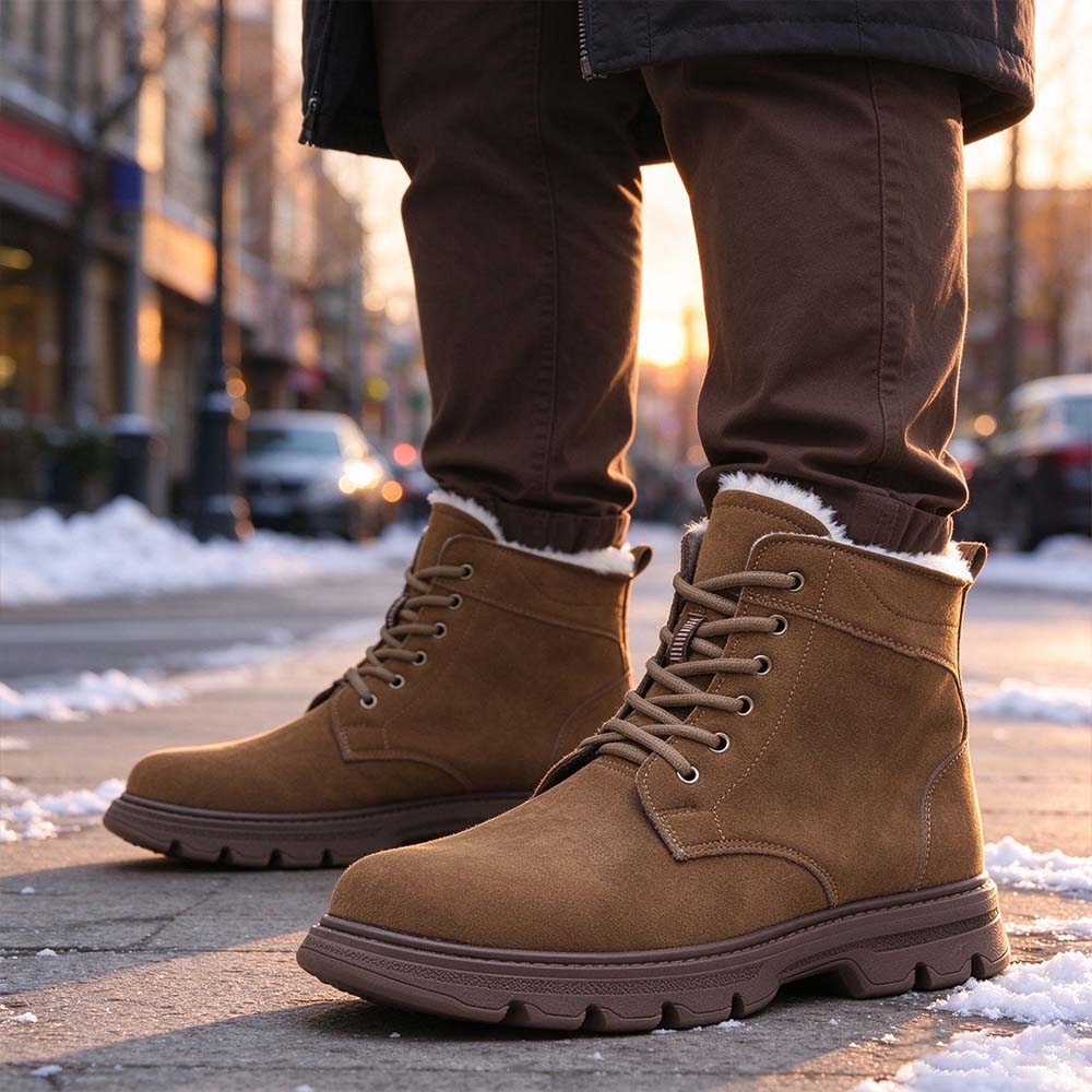 Men's Vintage Plush Fleece Lined Suede High-Top Winter Boots | MILEVALE