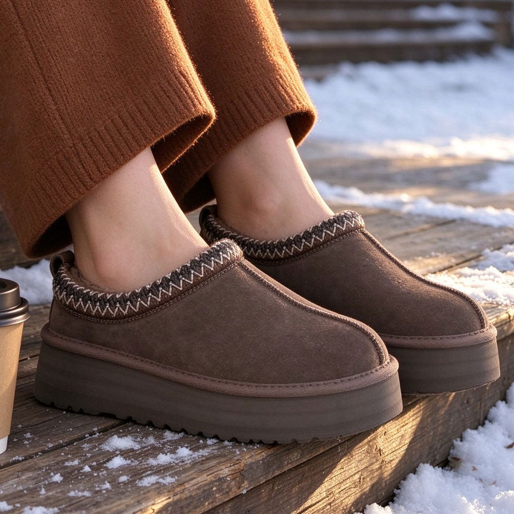 Women's Platform Suede Plush-Lined Mules Winter Snow Boots | MILEVALE