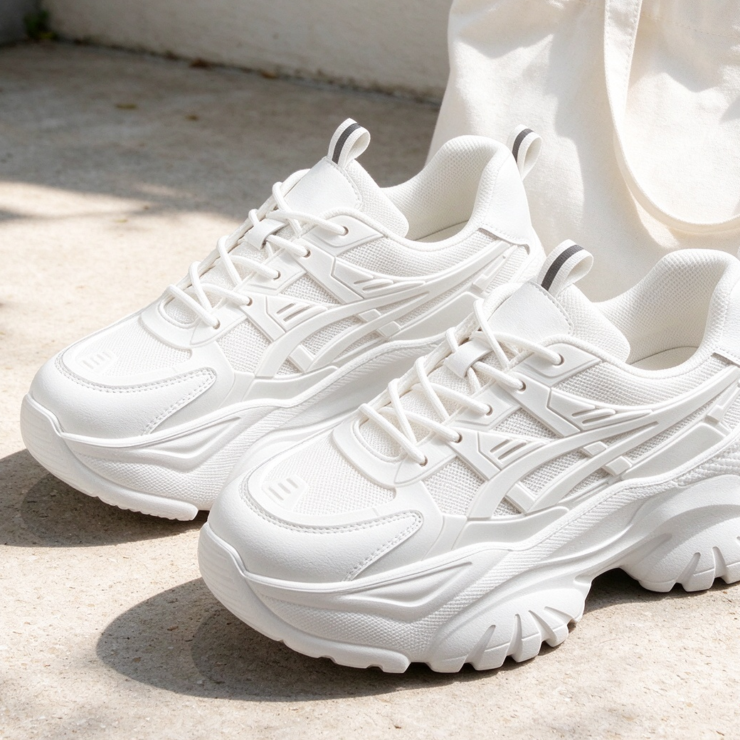 Women's Chunky White Dad Sneakers Platform Mesh Breathable Retro Walking Shoes | MILEVALE