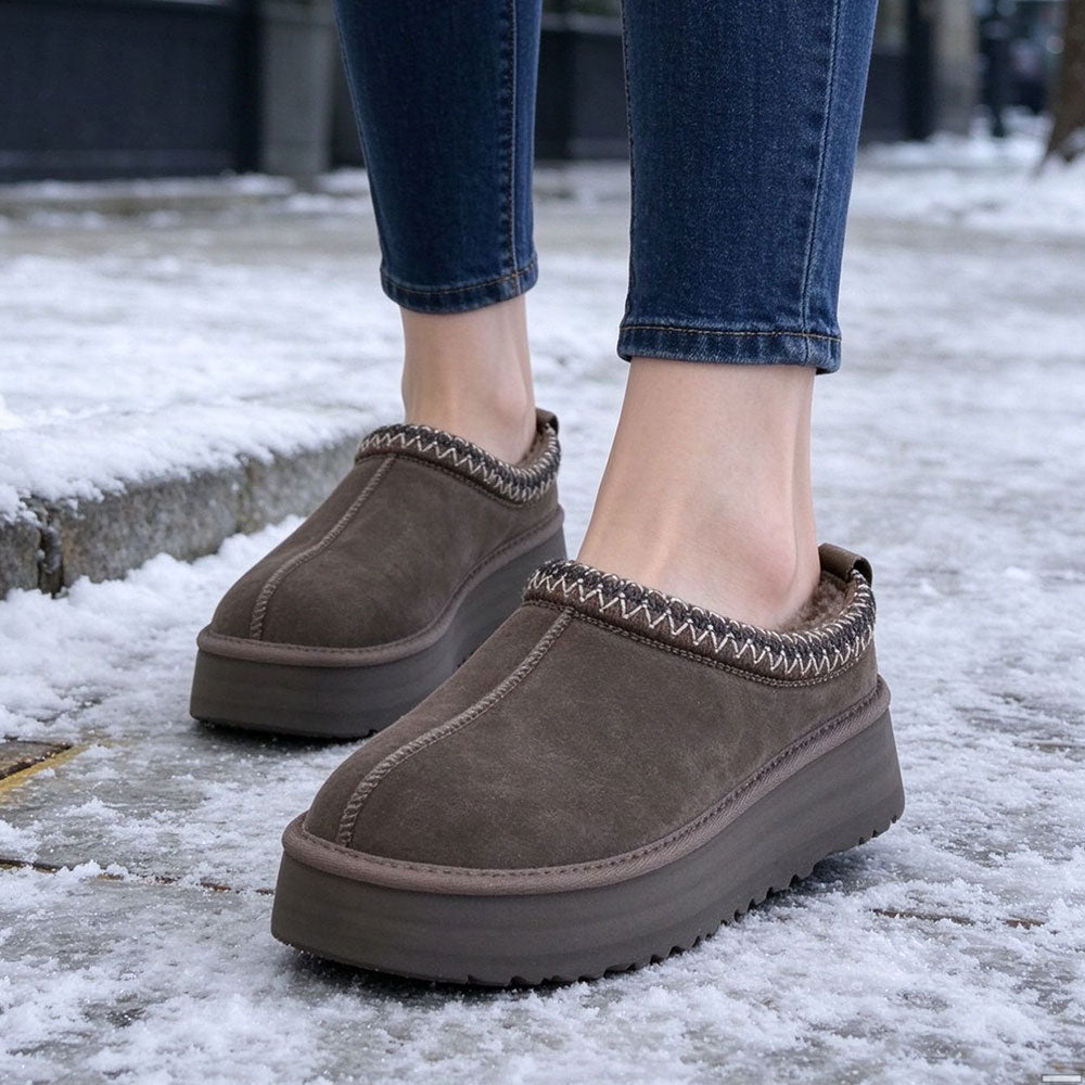 Women's Platform Suede Plush-Lined Mules Winter Snow Boots | MILEVALE