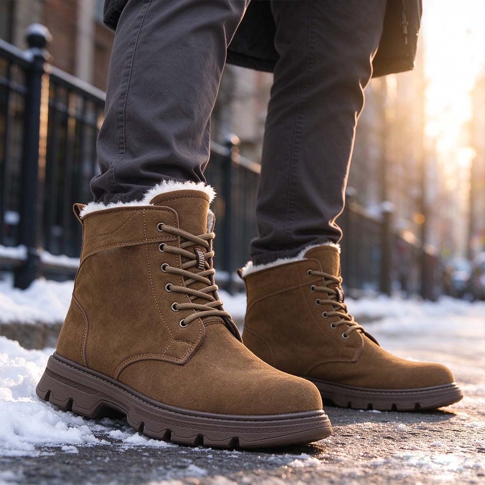 Men's Vintage Plush Fleece Lined Suede High-Top Winter Boots | MILEVALE
