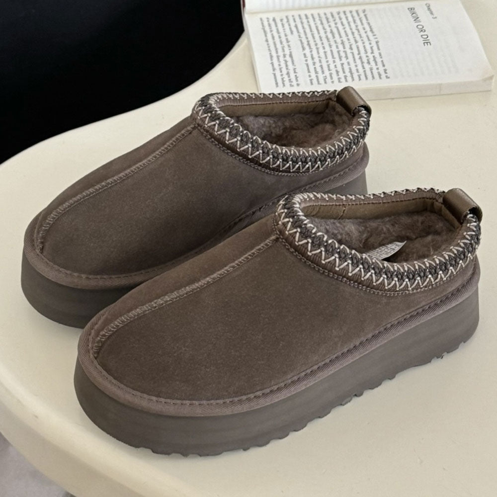 Women's Platform Suede Plush-Lined Mules Winter Snow Boots | MILEVALE