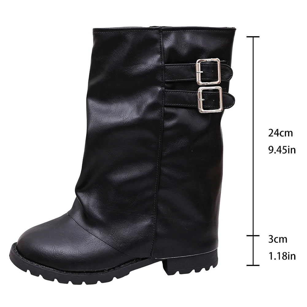 Women's Vintage Foldover Buckle Slouch Mid-Calf Boots | MILEVALE
